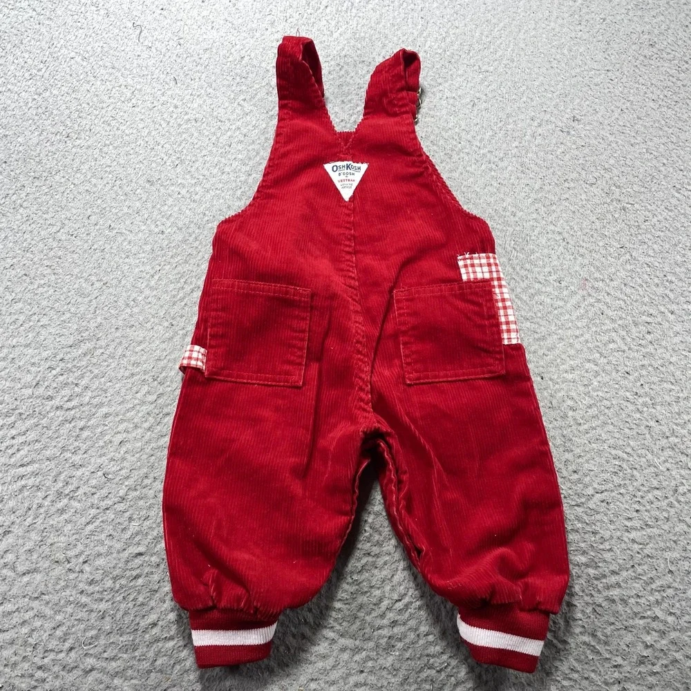 Vintage OshKosh B'gosh Overalls Infant Boys 12M Red Corduroy Gingham Vestbak USA